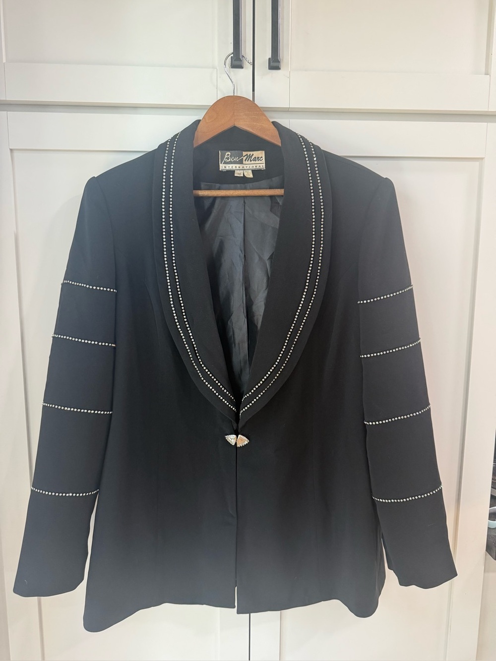 Vintage Ben Marc International Black Rhinestone Blazer Jacket Size 13 | Evening